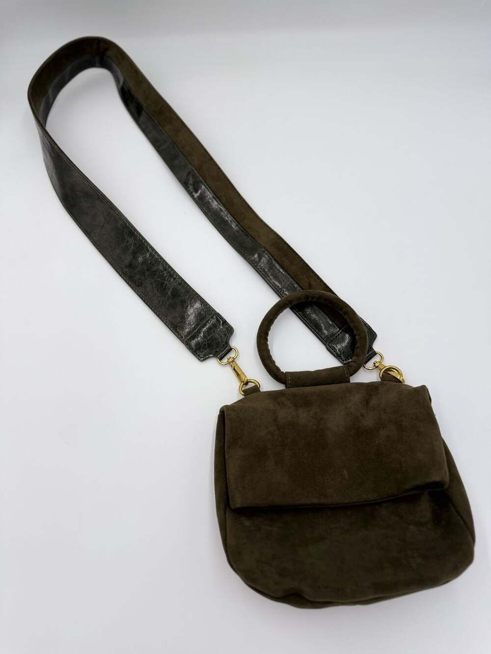 by Anthropologie Faux Suede Flap Crossbody Bag Removable Strap Boho Autumn Fall